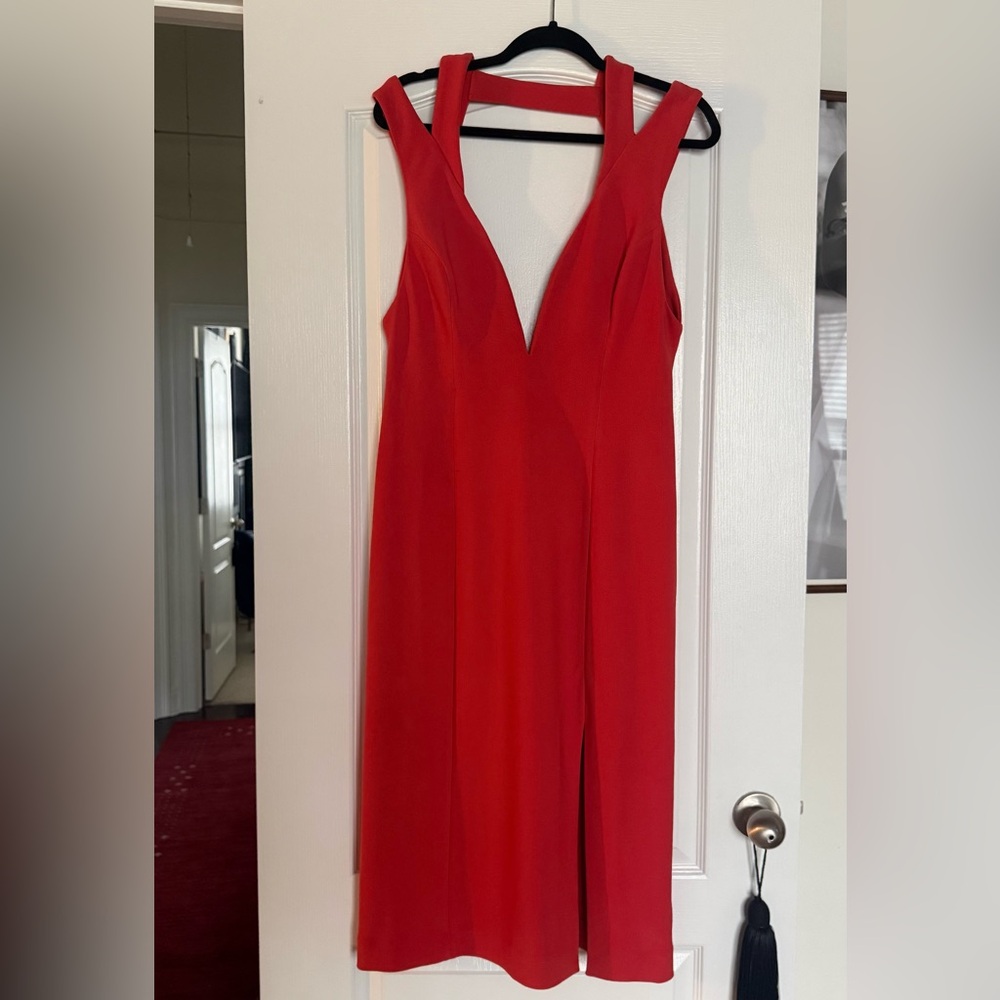 Finders Keepers Red Strapless V-Neck Evening Gown